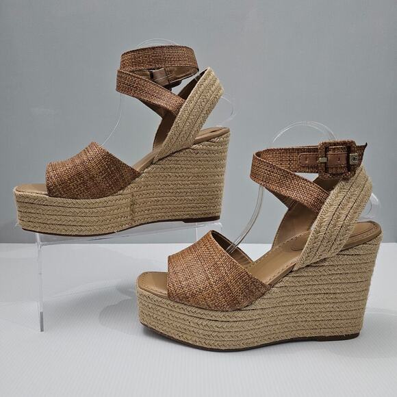 NEW Sam Edelman Vada Espadrille Women 10 Wedge Sandal Platform Woven Brown Jute - Picture 2 of 13